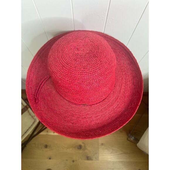 Scala Red Woven Rolled Brim Sun Hat - Picture 3 of 5